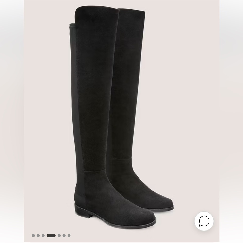 Stuart Weitzman 5050 Suede Black Leather OTK Over The Knee Pull On Boots
